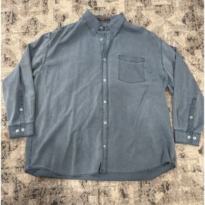 Orvis Signature Collection Mens Button Up 70% Silk 2XL Long Sleeve Shirt Blue